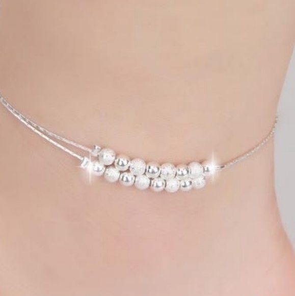 DAINTY .925 STERLING SILVER BEAD ANKLET/BRACELET - Picture 2 of 7